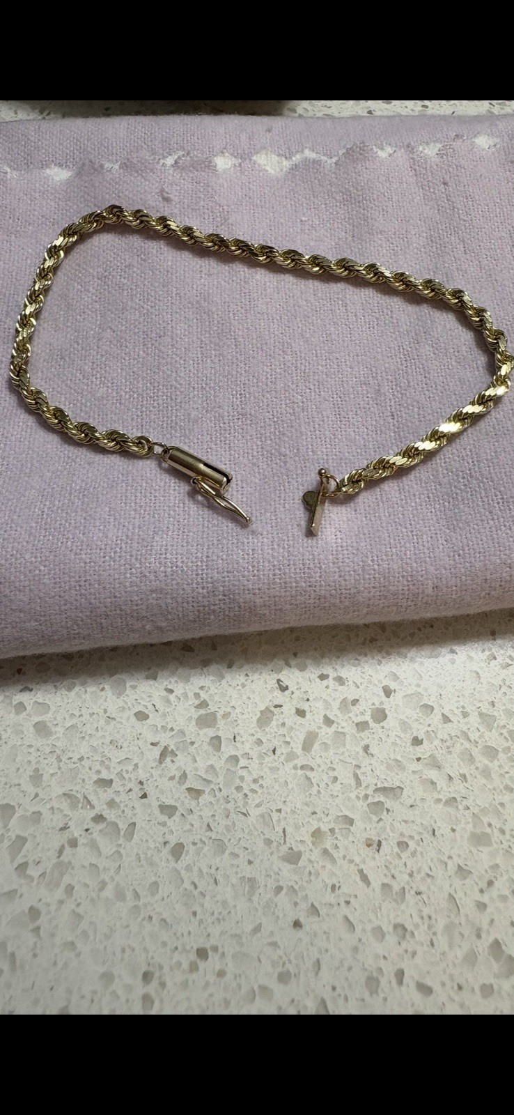 14k Y/G Solid Rope Bracelet 7” Barrel Catch With Safety Catch 6g Not Scrap