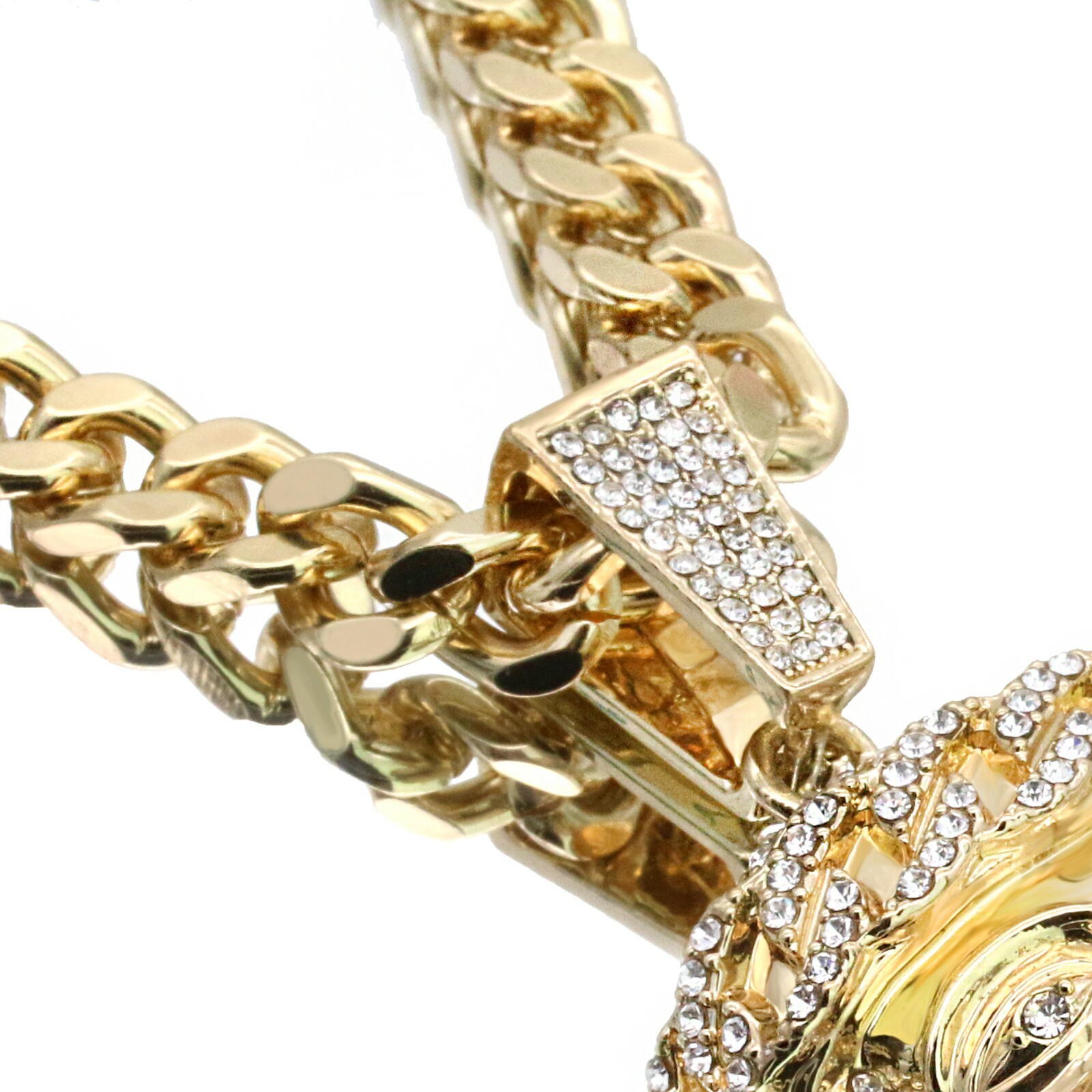 14k Gold Plated XL Jesus Royal Crown Pendant 30″ Cuban Link Chain Cubic Zirconia