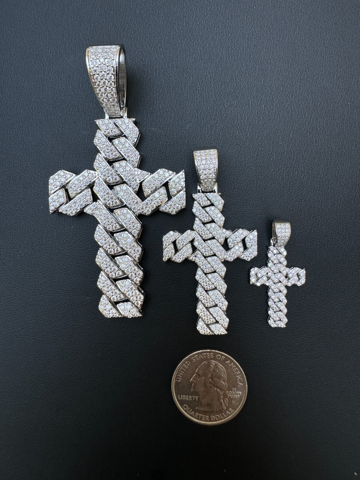MOISSANITE Prong Miami Cuban Link Cross Pendant – 925 Silver Necklace 3 Sizes