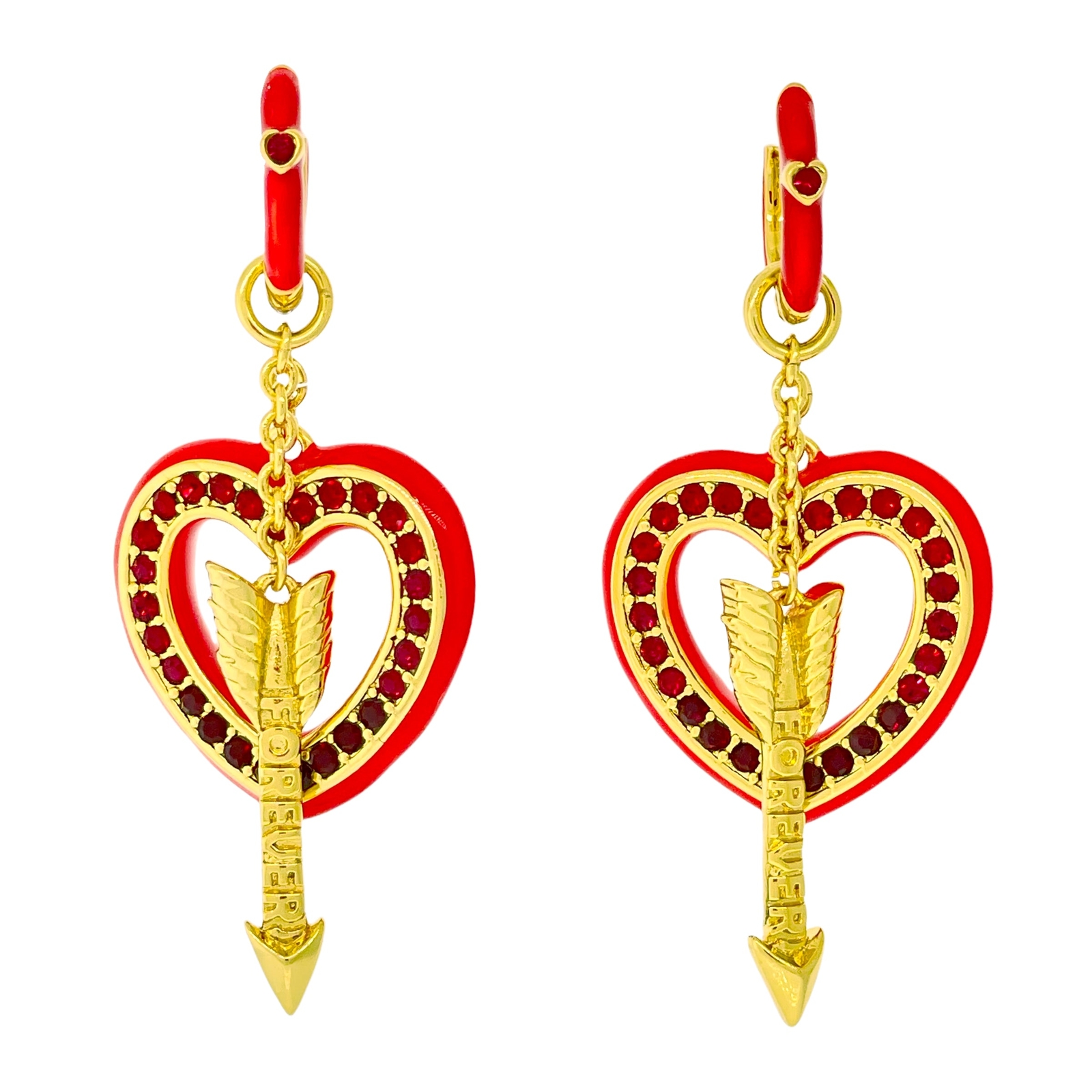 Hearts and Arrow Love Red Ombre Earring by Ritzy Couture DeLuxe–18k Gold Plating
