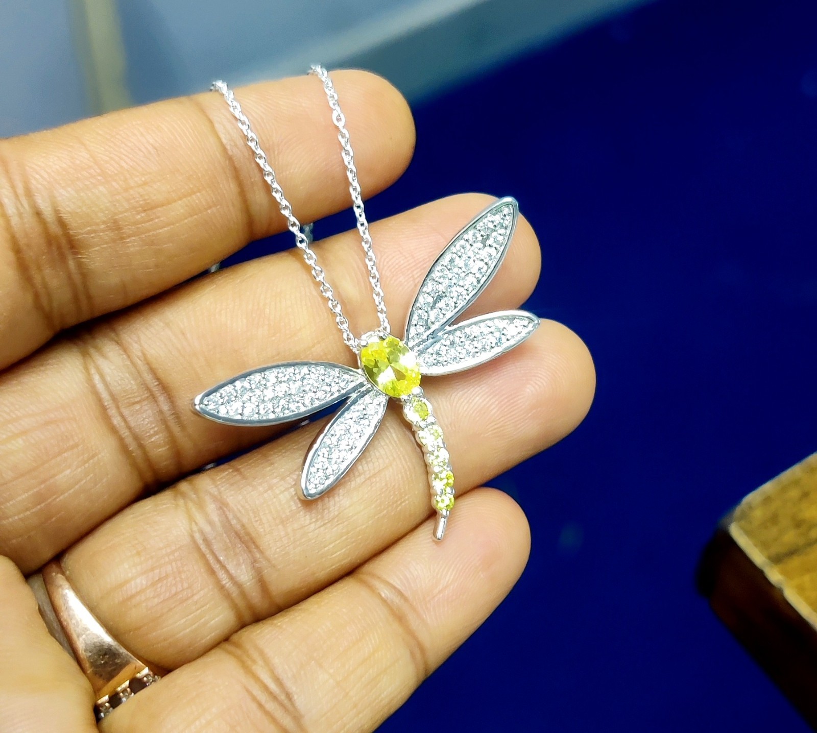 2.50Ct Oval Cut Lab Created Citrine Dragonfly Pendant 14K White Gold Plated