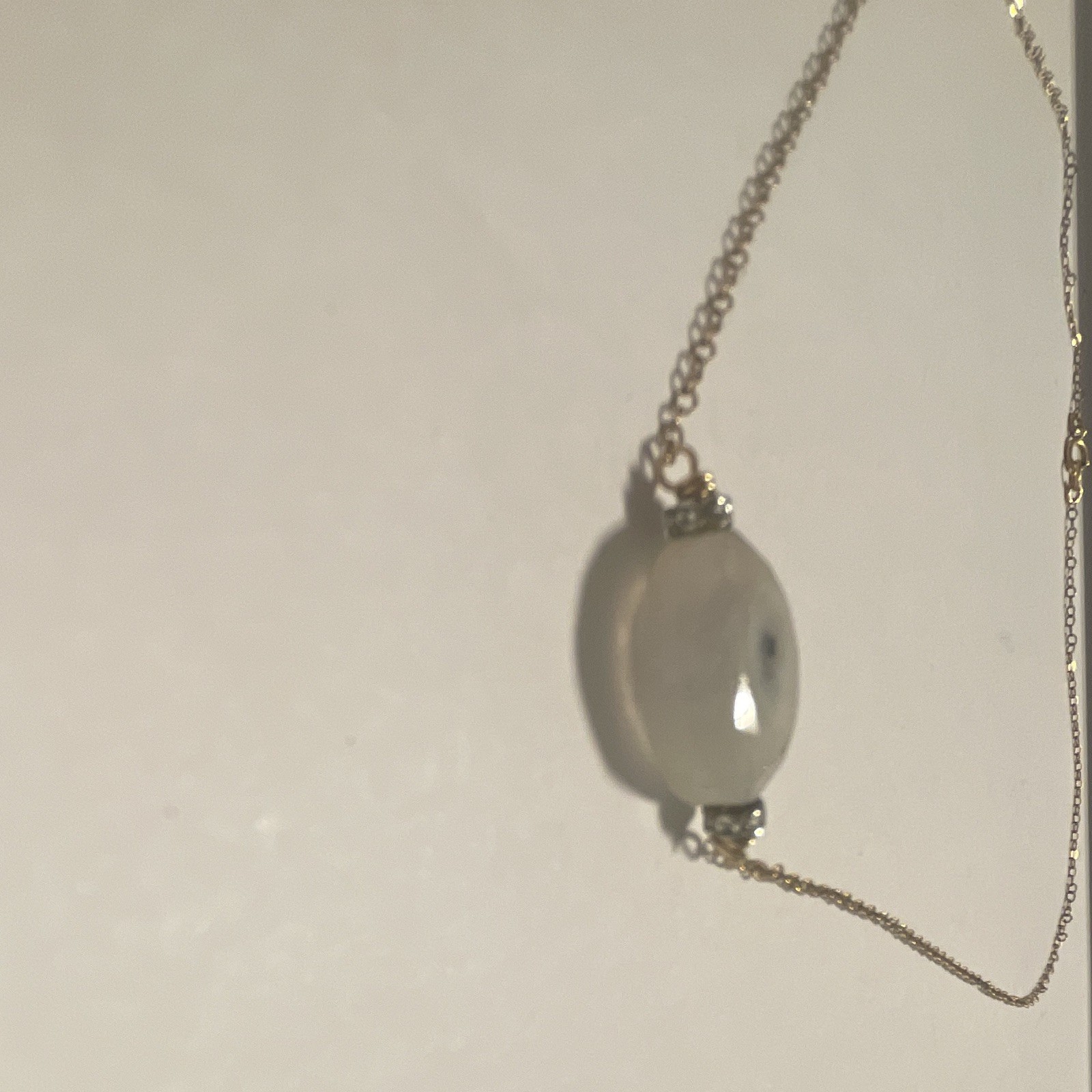 Gold Tone Cable Chain Necklace w/ Round White Agate Stone Charm Pendant
