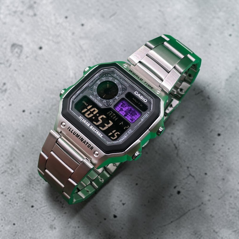 CASIO AE-1200WHD. Royale Watch Mod. Negative Display. PURPLE World Map