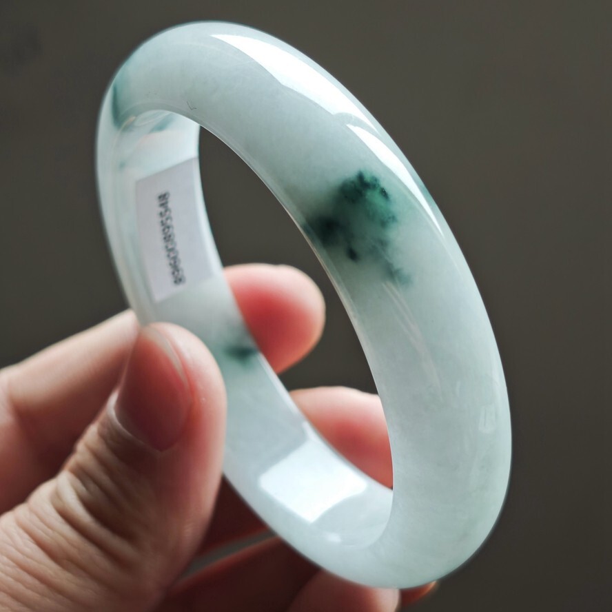 59mm White Green Emerald Jadeite Jade Bracelet Bangle Burma Jade Bangle 2359