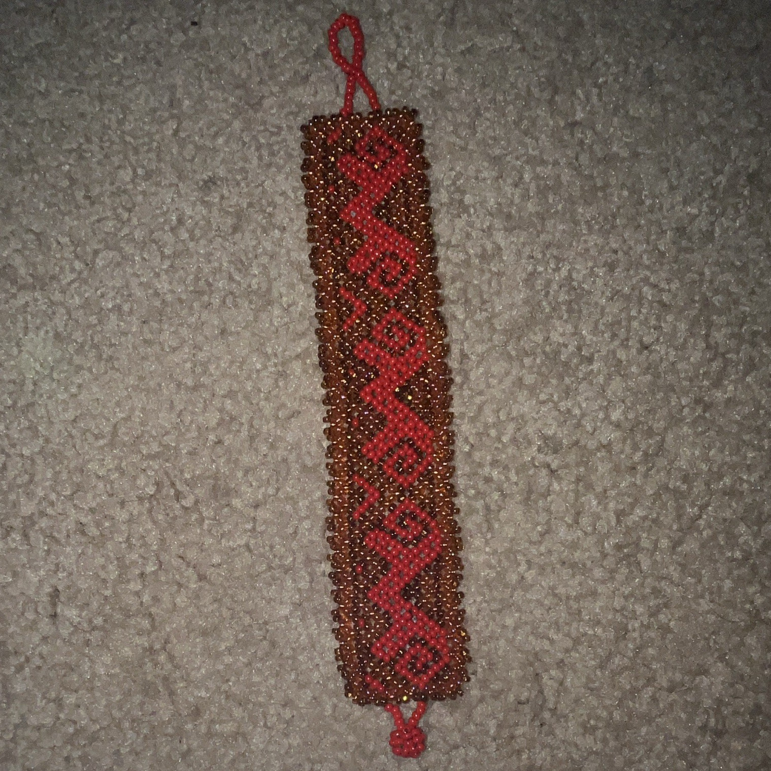 Beaded Bracelet Red & Gold Rectangle Pattern Unisex Adults No Stone Beads