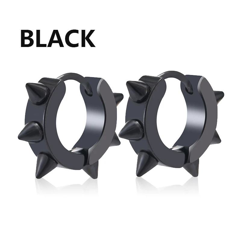 Black Punk Stainless Steel Stud Earrings Round Vintage Piercing Black Jewelry