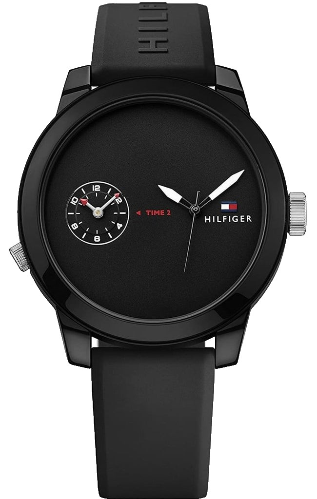 TOMMY HILFIGER DENIM 1791326 BLACK DIAL & RUBBER BAND QUARTZ 44MM MENS WATCH