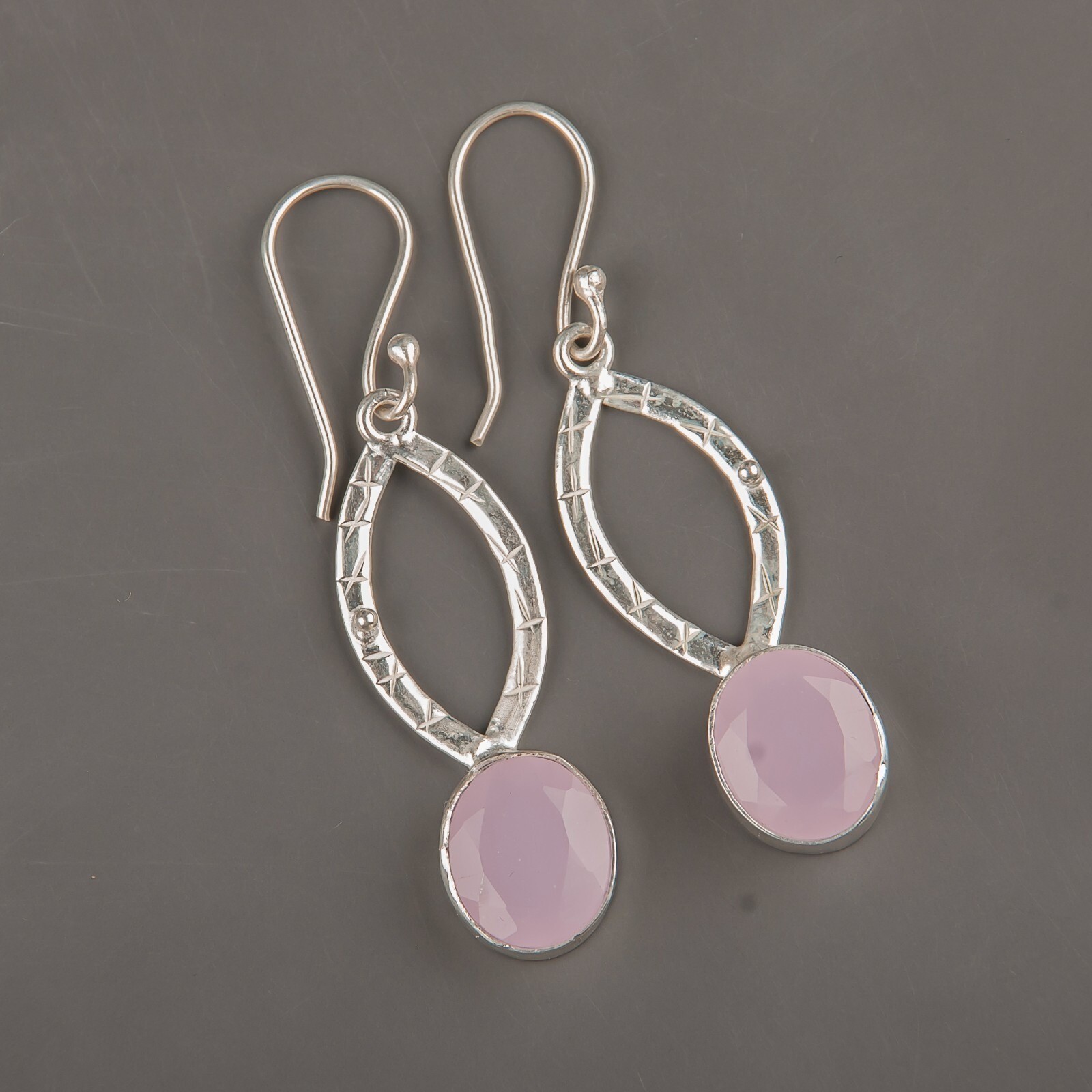 Rose Chalcedony Gemstone Dangle Earring 925 Sterling Silver Handmade Jewelry