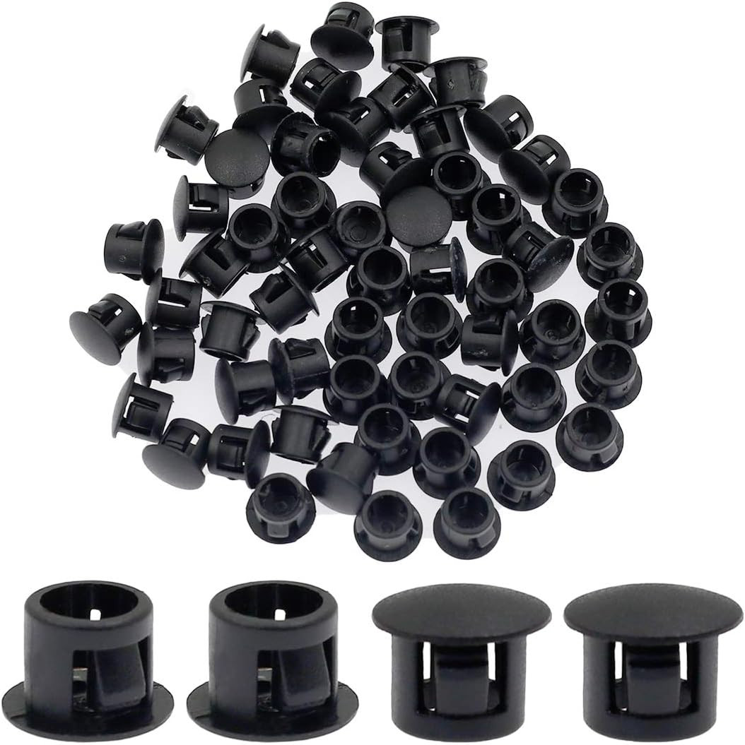 60PCS 8Mm/5/16 Black Hole Plugs Plastic | Flush Type, Snap in Locking