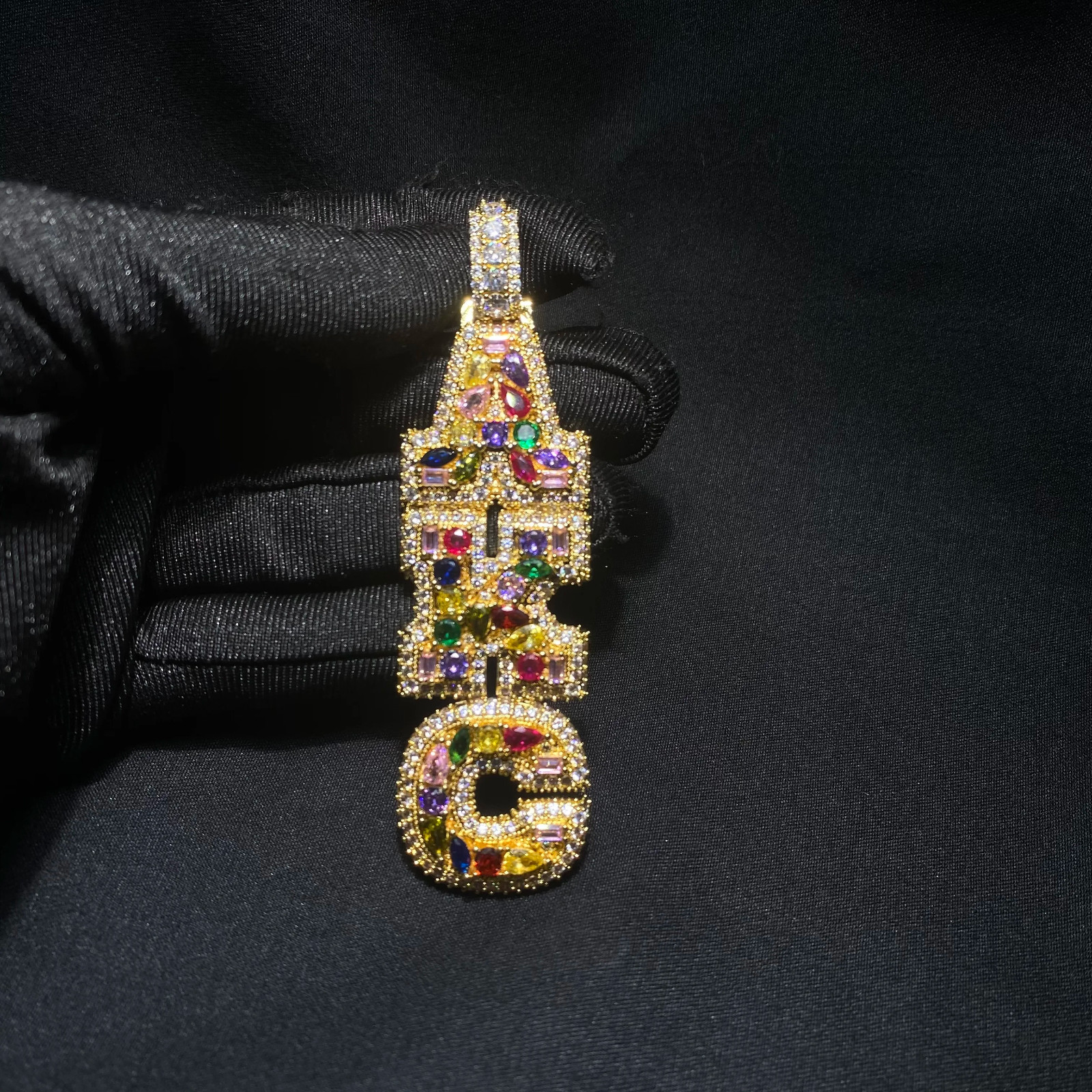 Iced Out Letter Pendant Nameplate Multicolor CZ Hip Hop Bling Necklace Gift NEW