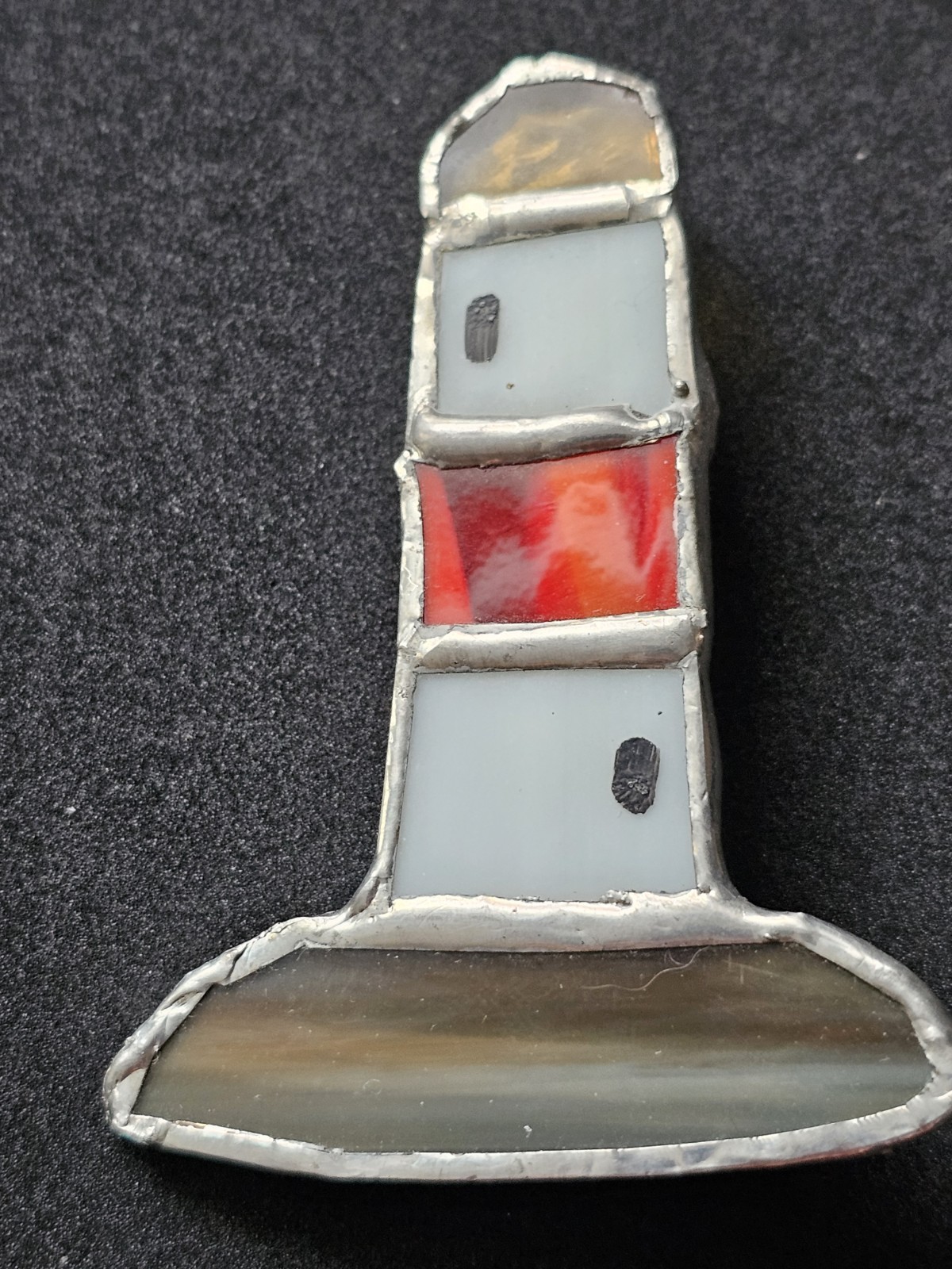 Vtg Retro Handmade Stained-Glass Large 3″ Lighthouse Brooch Pin Red White Sand