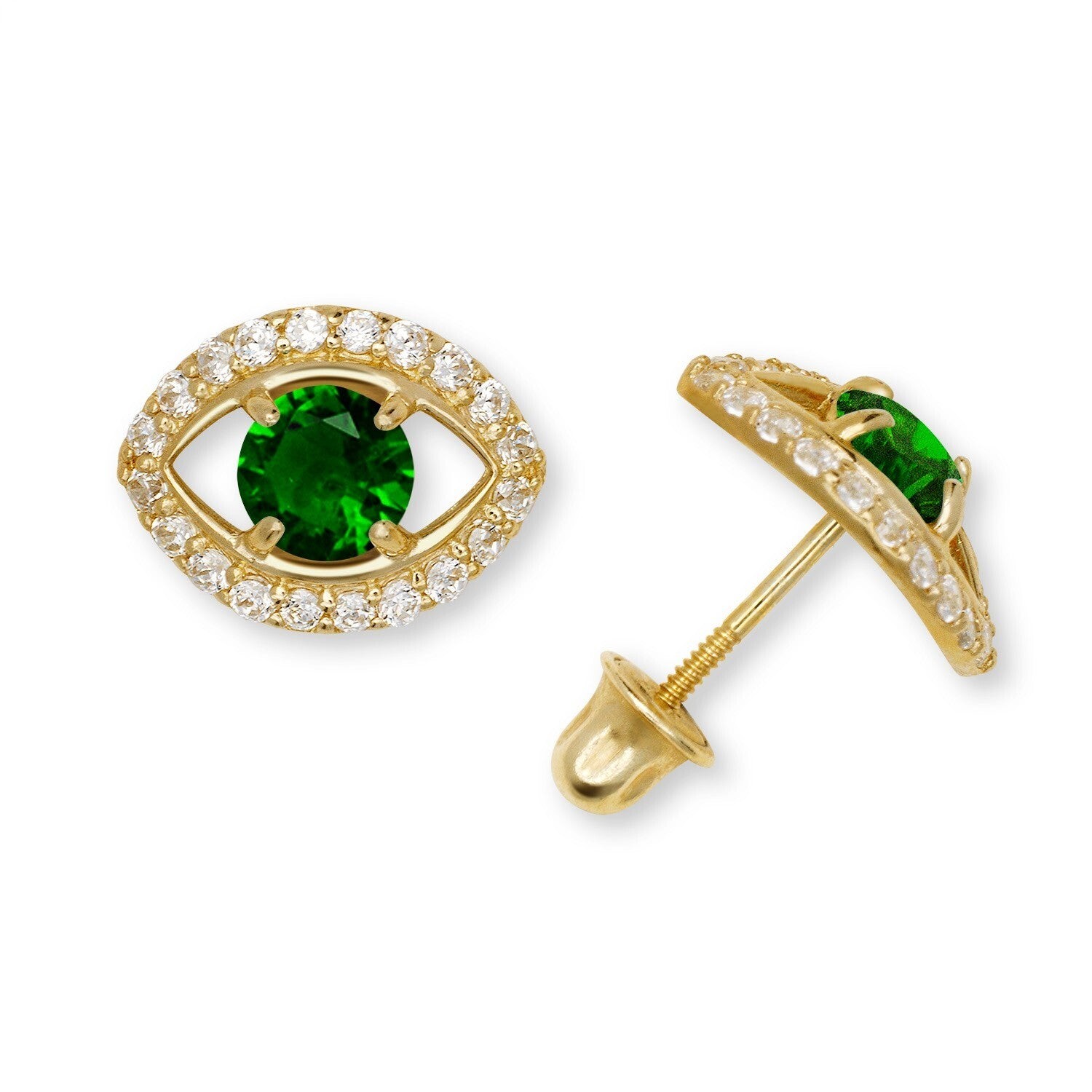 14k Yellow/White CZ Stud Earrings Screwback