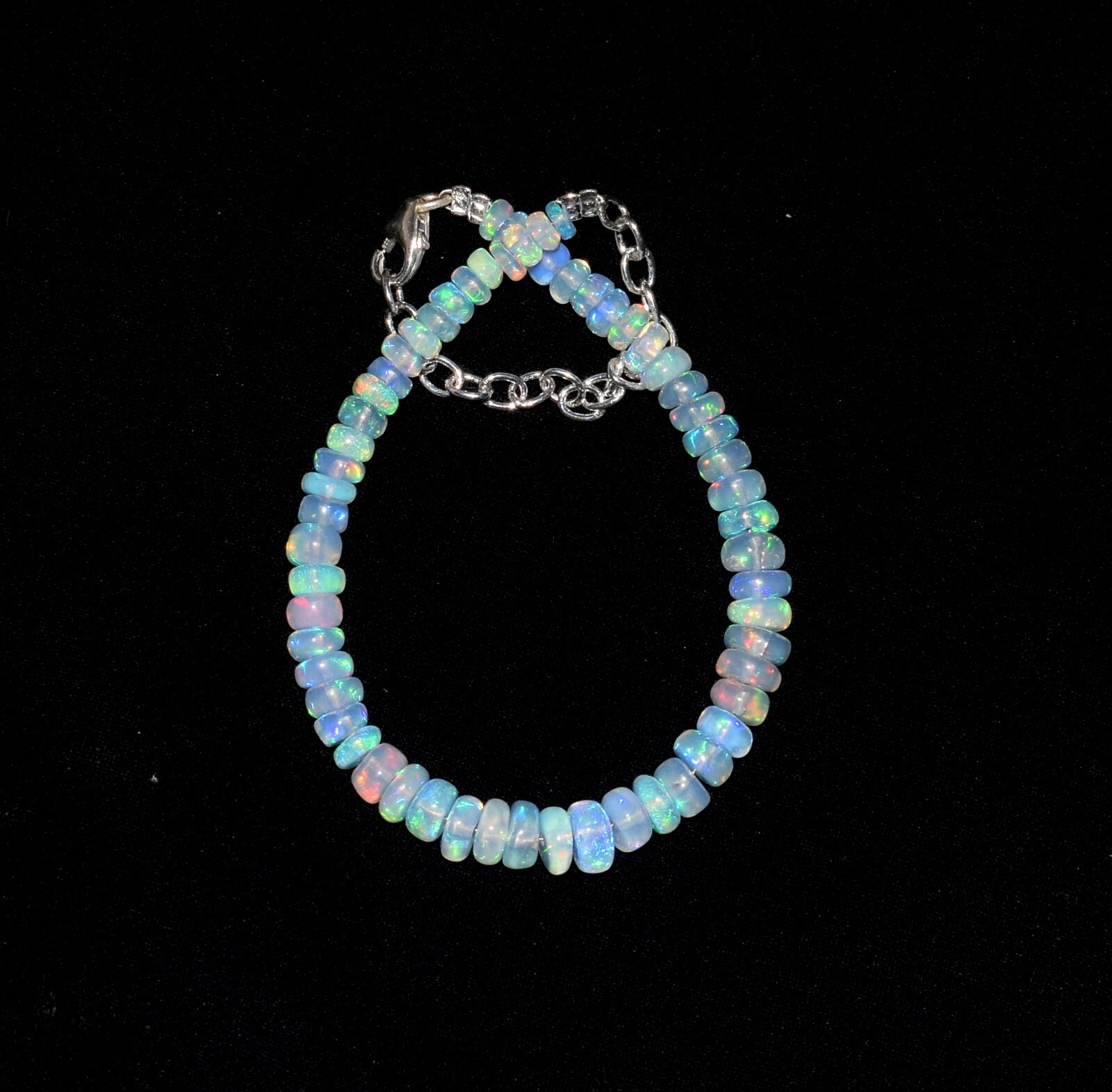 925 Sterling Silver Natural Ethiopian Opal Gemstone Beads 7″Bracelet F1728