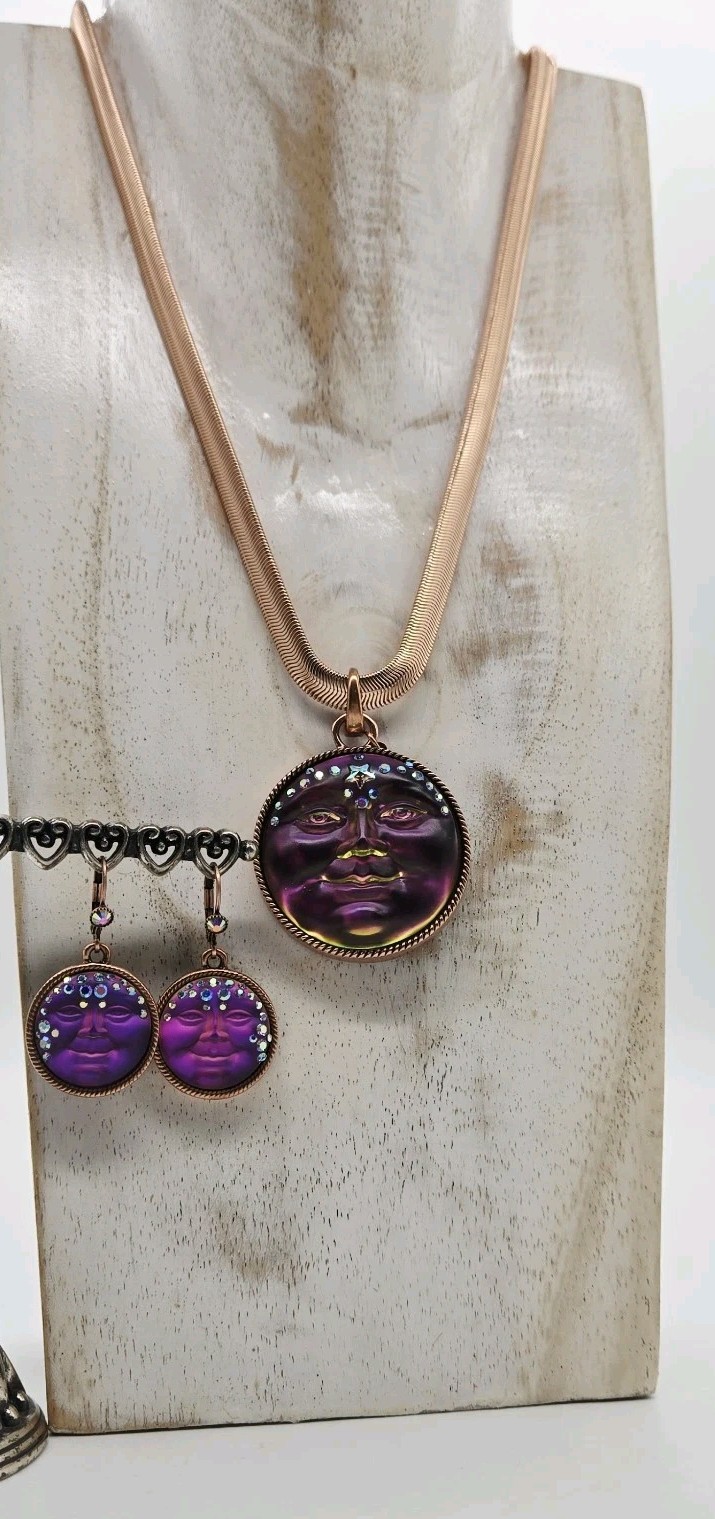 Kirks Folly Mystic Iridis Seaview Moon Compass Pendant Earrings Necklace 3pc set