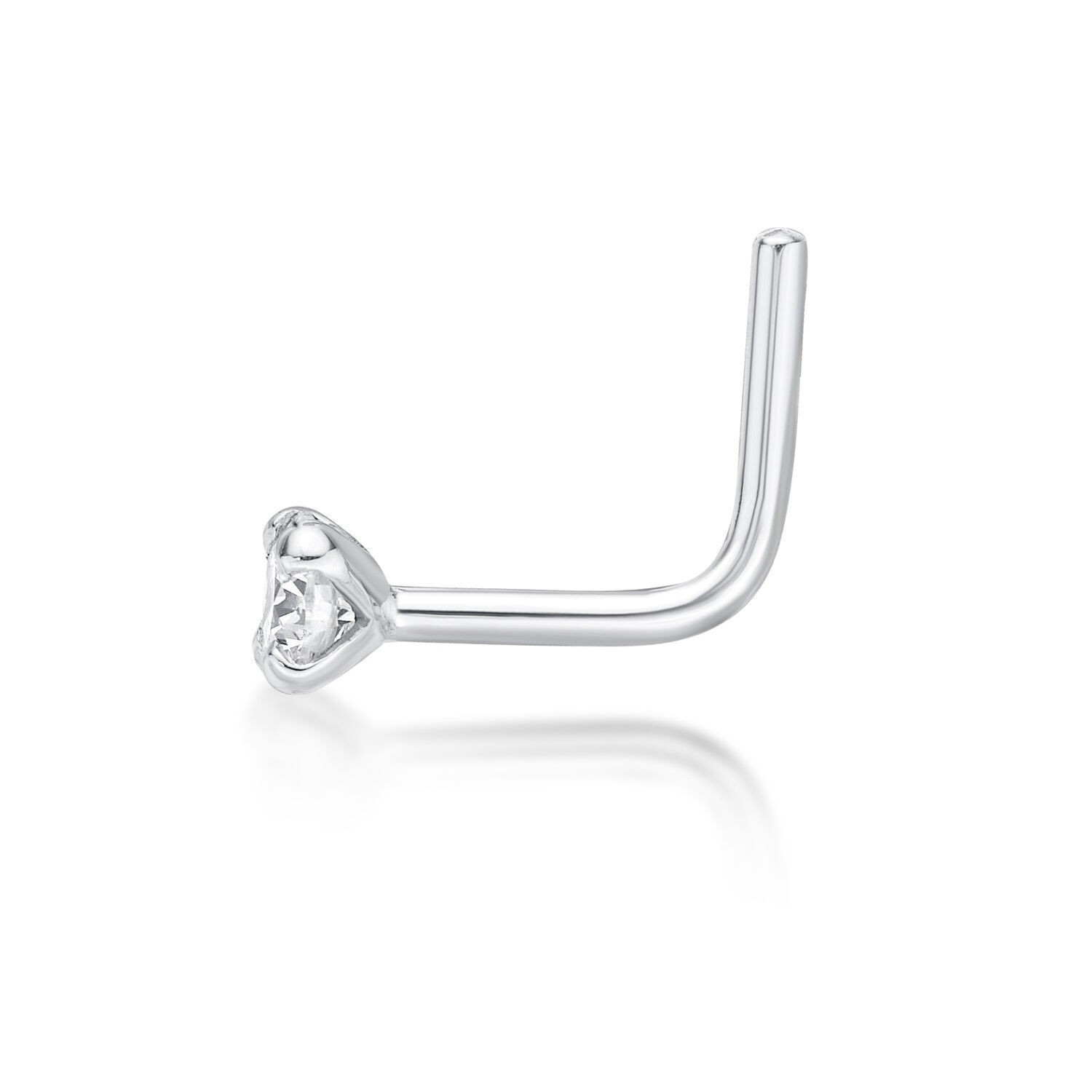 14K White Gold L-Shaped Nose Ring With 0.07 CTTW Lab Grown Diamond – 20 Gauge