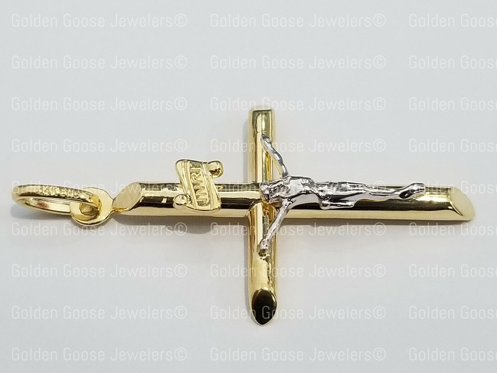 Sale Real 14K Yellow White Gold Jesus Cross INRI Tube Pendant Charm Religious