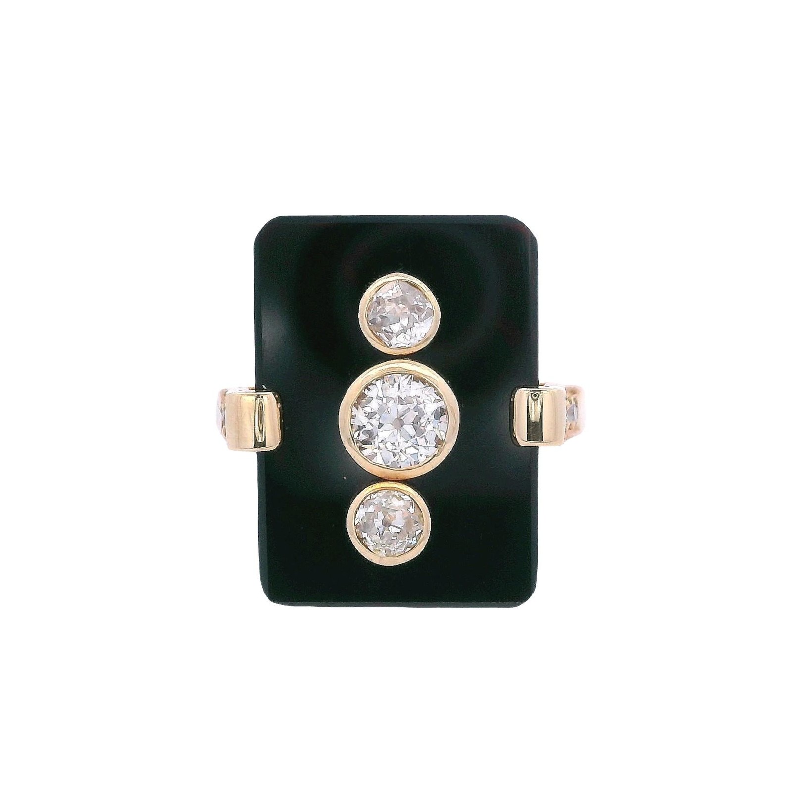 Art Deco 18kt yellow Gold Ring with Onyx & Diamonds