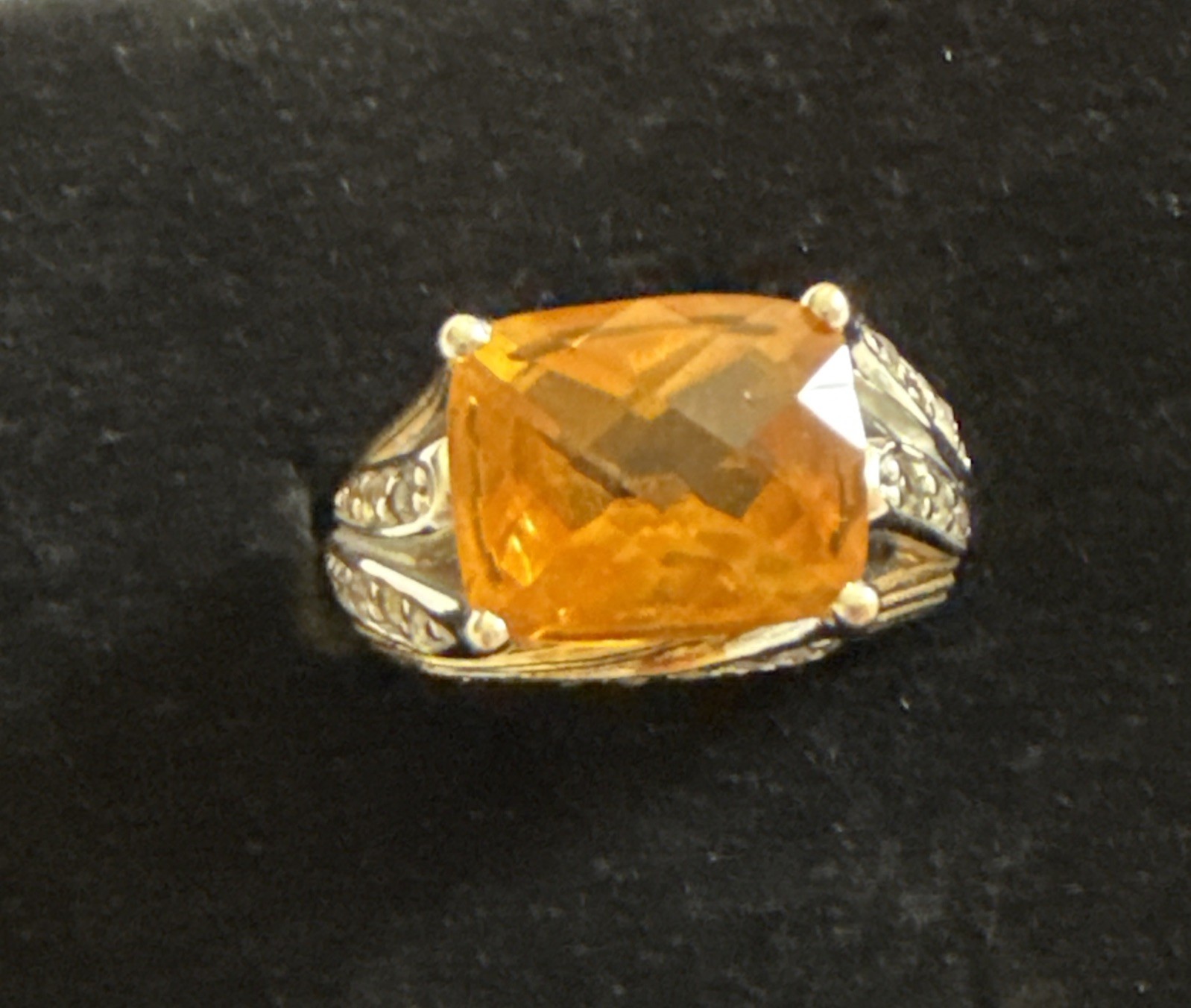 Victoria Wieck Ring Fire Citrine Swirl Design Sterling Silver 2 Tone Ring 5 1/2