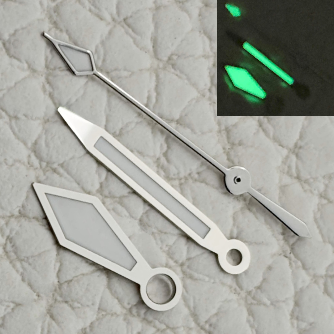 1 Set Vintage Silver “SWORD” Hands For NH35,NH36,7s26,7s36 Mod Green lume