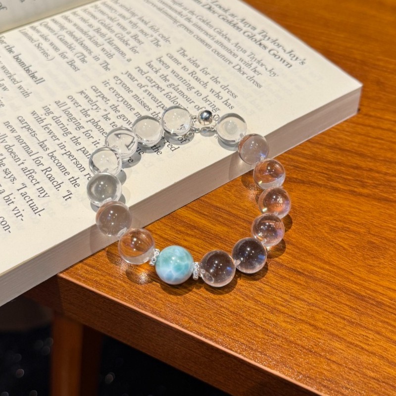 12mm Natural White Crystal Bubble Ball Larimar Quartz Bracelet