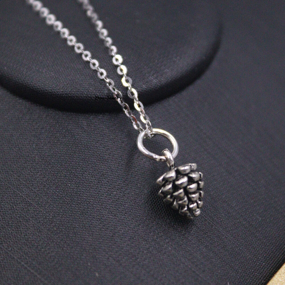 Real S925 Sterling Silver Pendant Men Women Pinecone Pendant 14*7mm 1-2g