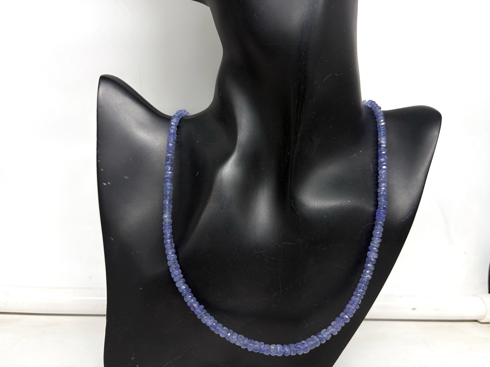 Tanzanite Necklace 20” 4–5mm Faceted Round Beads with Sterling Silver Clasp