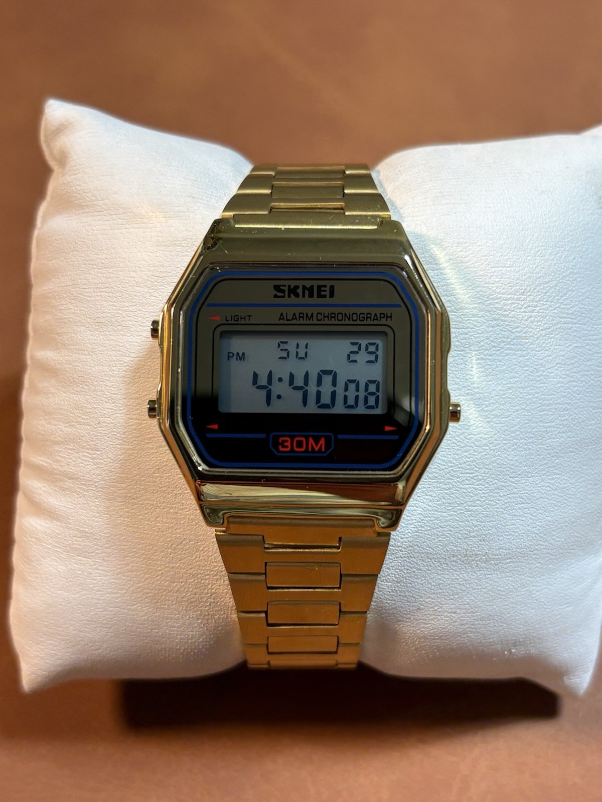 Retro Design Skmei Digital Men Watch WR30M,Gold Tone,Chrono,Alarm,Runs