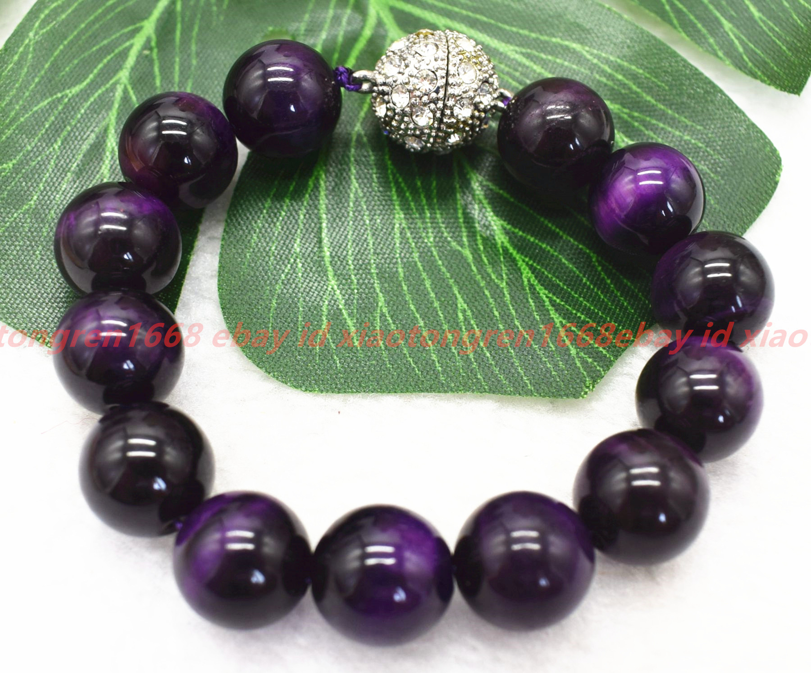 Huge Natural 12mm Purple Tiger’s Eye Gems Round Beads Healing Bracelet 7-9in