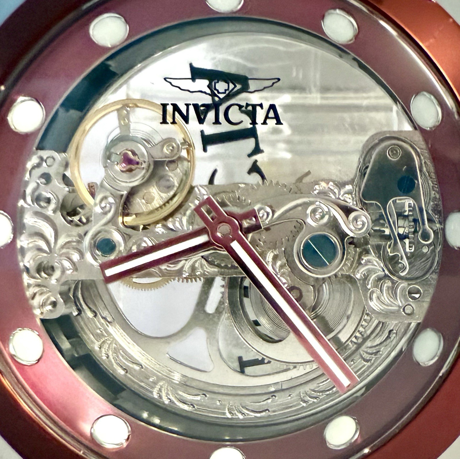 48mm GHOST | Red Bezel | Silvertone Bracelet | MAN of WAR Invicta Mens Watch