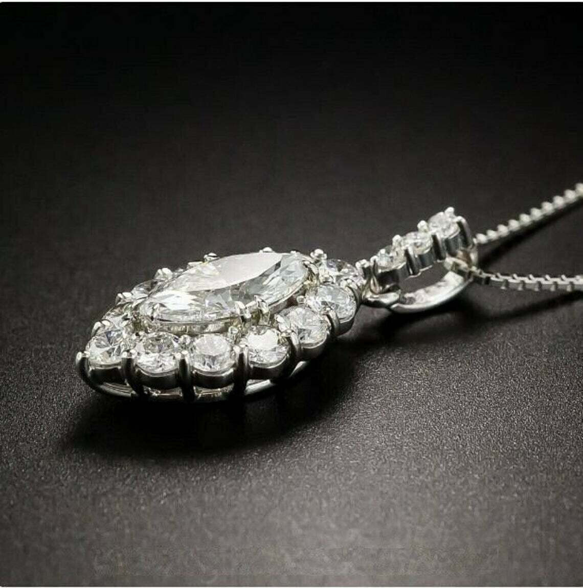 3 Carat Marquise Cut VVS1 Diamond Halo Pendant Necklace 14K White Gold Finish
