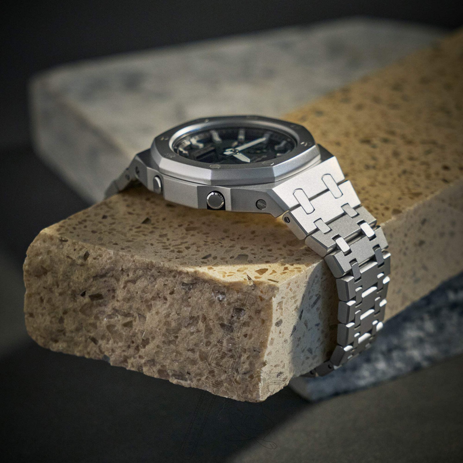 Casio GA-2100 G-Shock Watch – Sandblasted Metal Case Mod – Black Dial