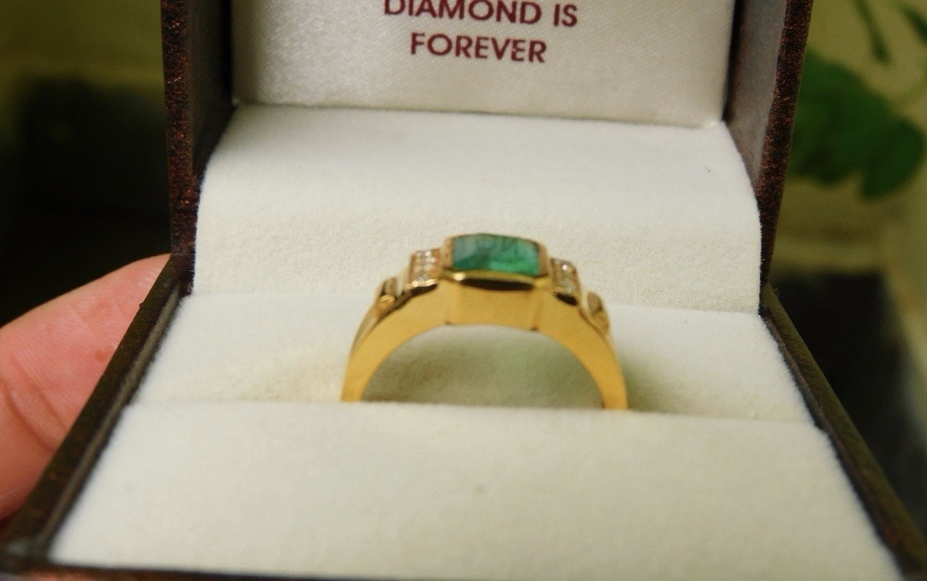 Natural Emerald Ring 14k Solid Yellow Gold Emerald Diamond Ring