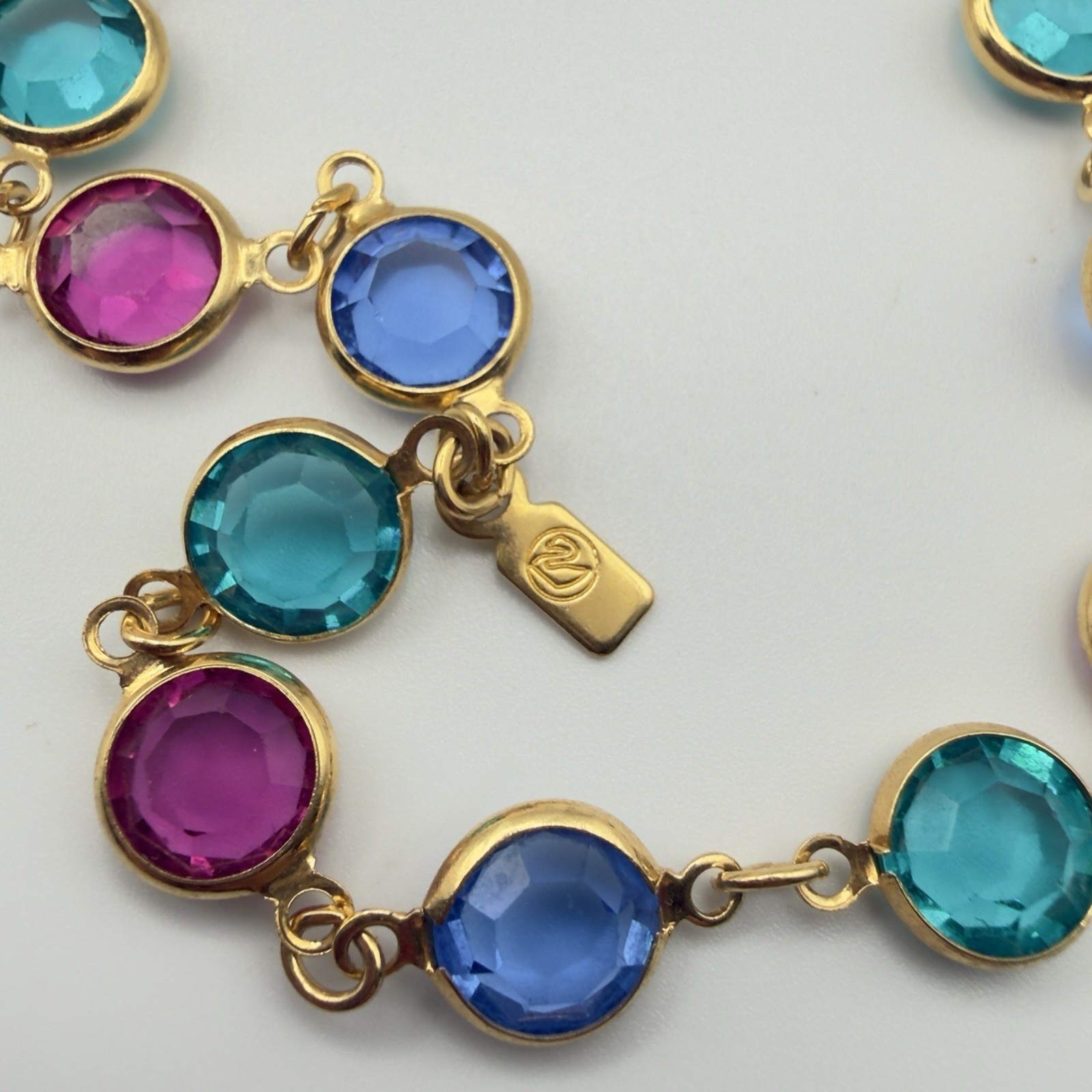 Swarovski Crystal Station Necklace 32in Endless Multicolor Gold Tone Signed Long