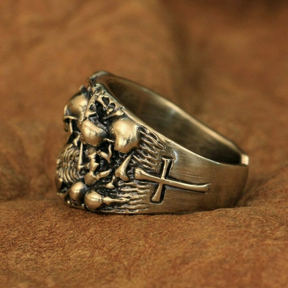 LINSION Rings Brass Skulls Grave Ring Mens Punk Jewelry BR257D US Size 7~15