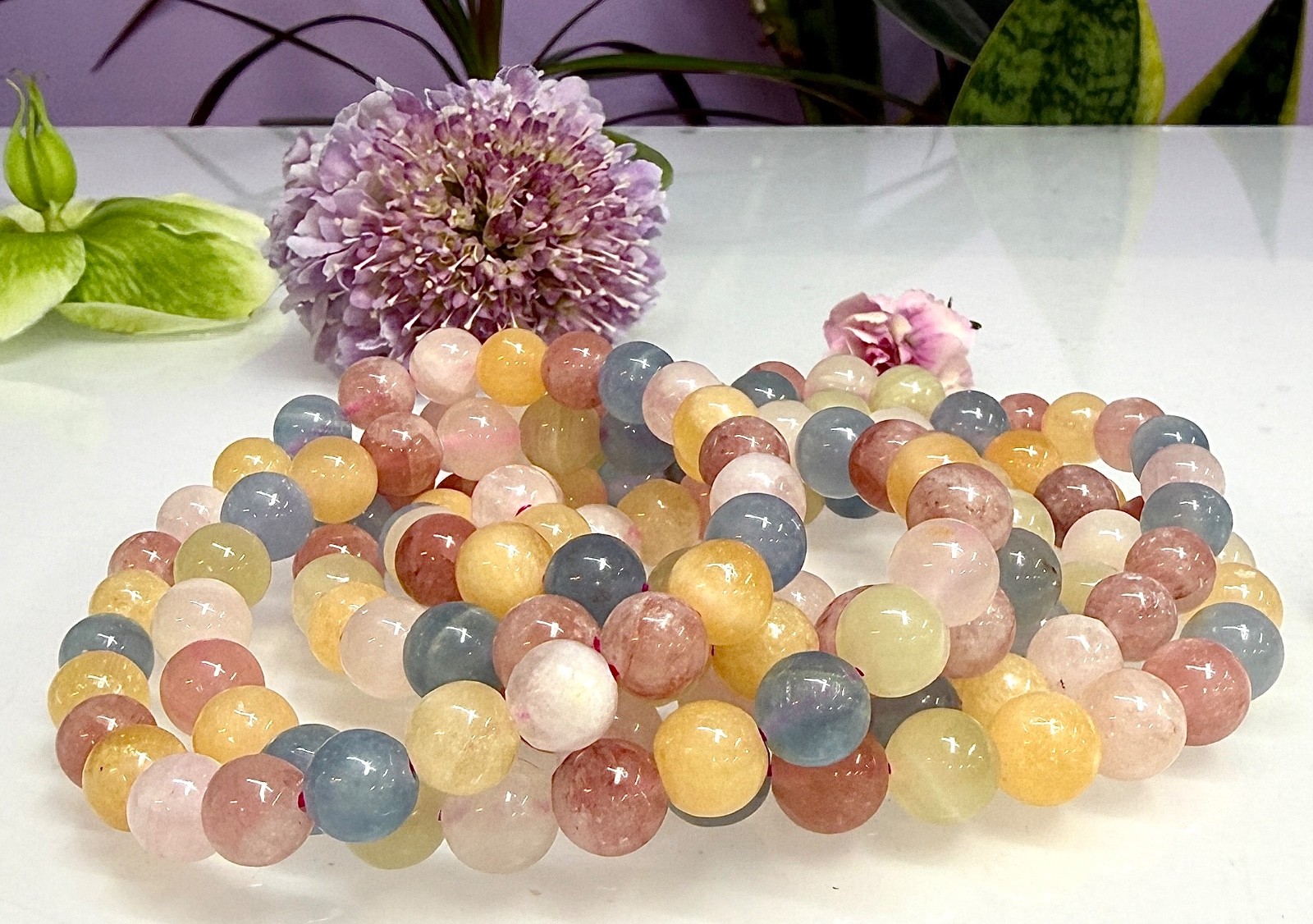 Wholesale Lot 6 Pcs Mix Natural Calcite 8mm 7.5” Crystal Stretch Bracelet