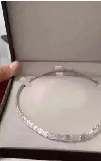 17Ct Emerald Cut Lab Created Diamond Women Tennis Necklace 14k White Gold Plated