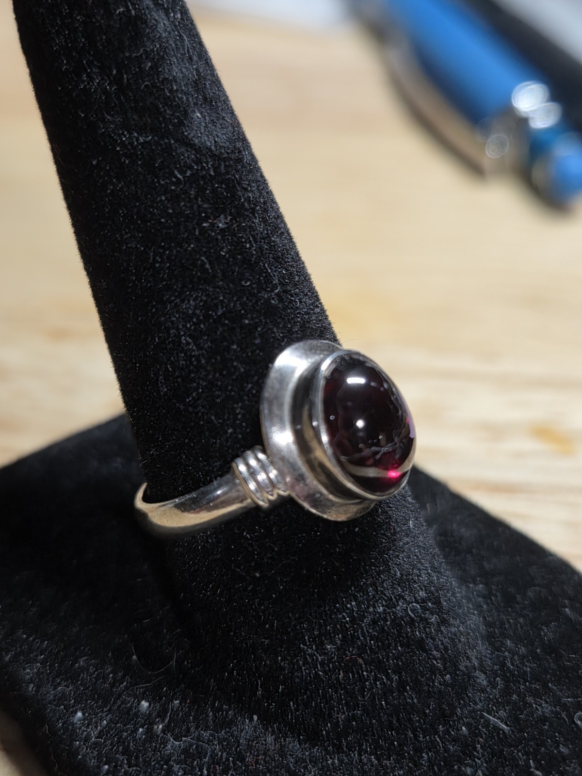 925 Sterling Silver Garnet Cabochon Ring Size 7 Artisan 2.91g