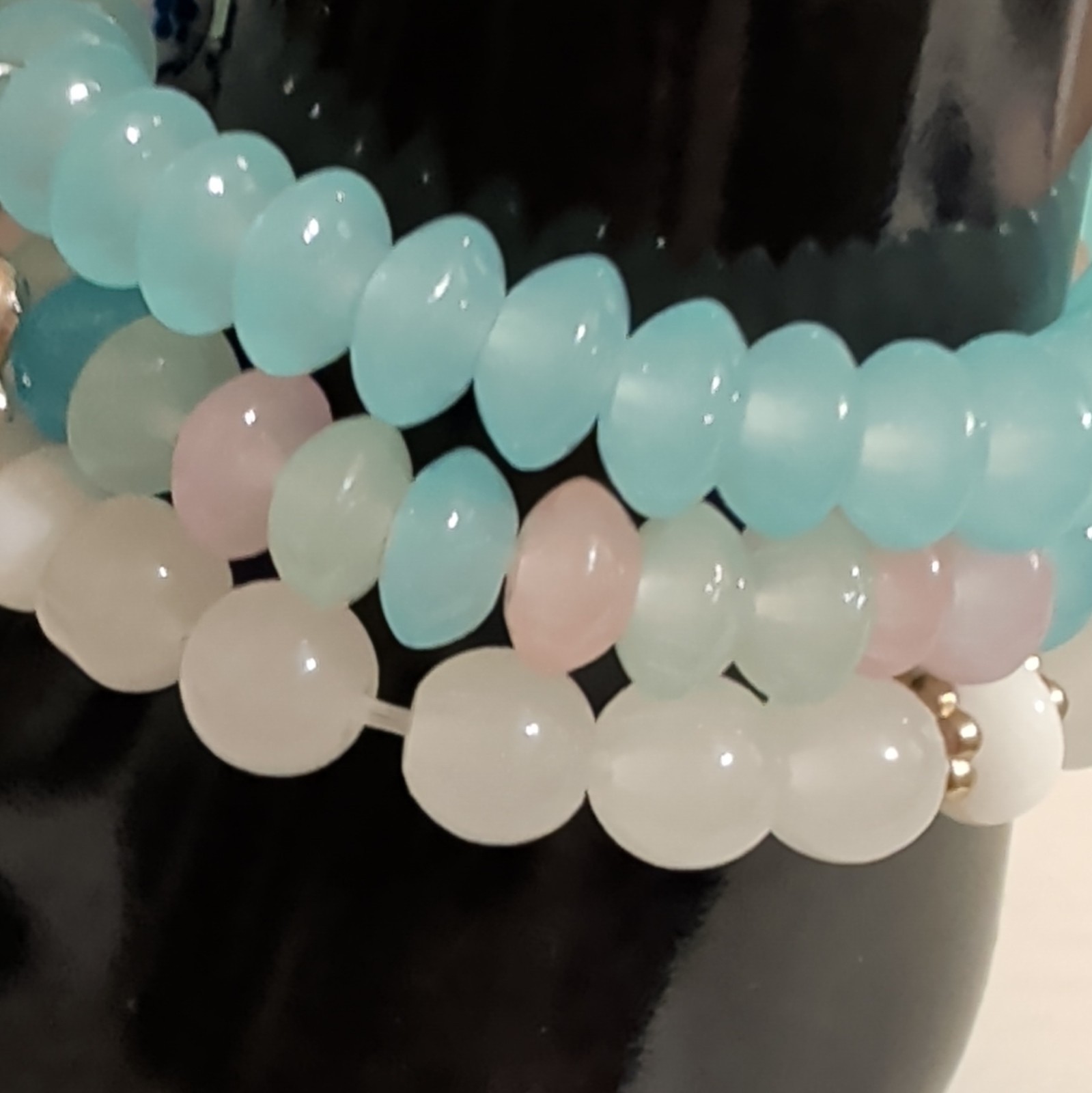 Multicolor Glass Round Beaded Stretch Stackable Bracelets w/ Elephant Dangle