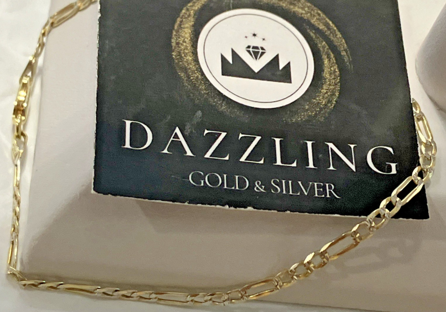 925 Sterling Silver Italy Solid Figaro Bracelet 2Tone-Gold 2.4grams 2.7mm 8” New
