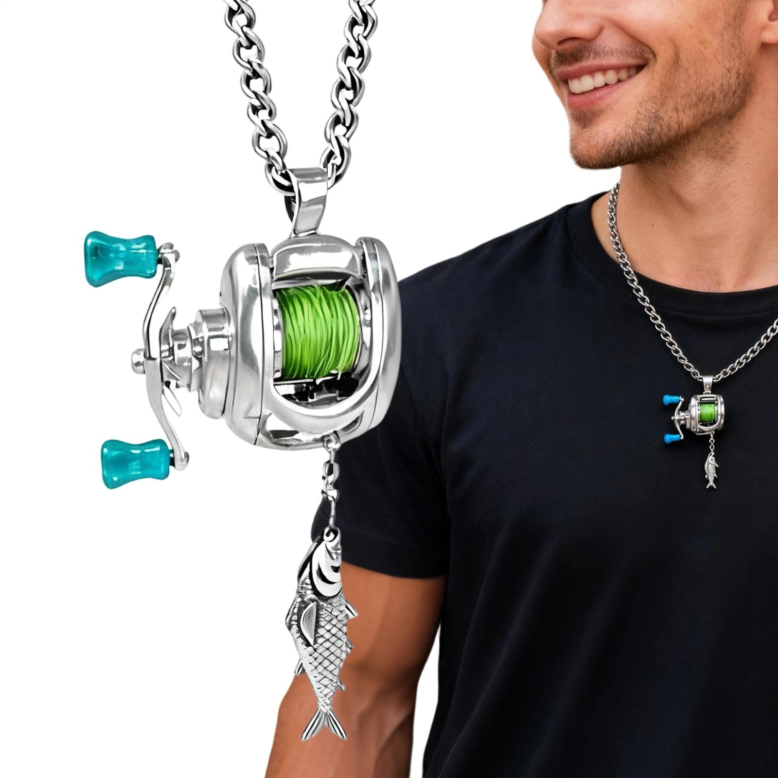 Fishing Reel Necklace Mini Rotating Reel Necklace Angler Jewelry Pendant