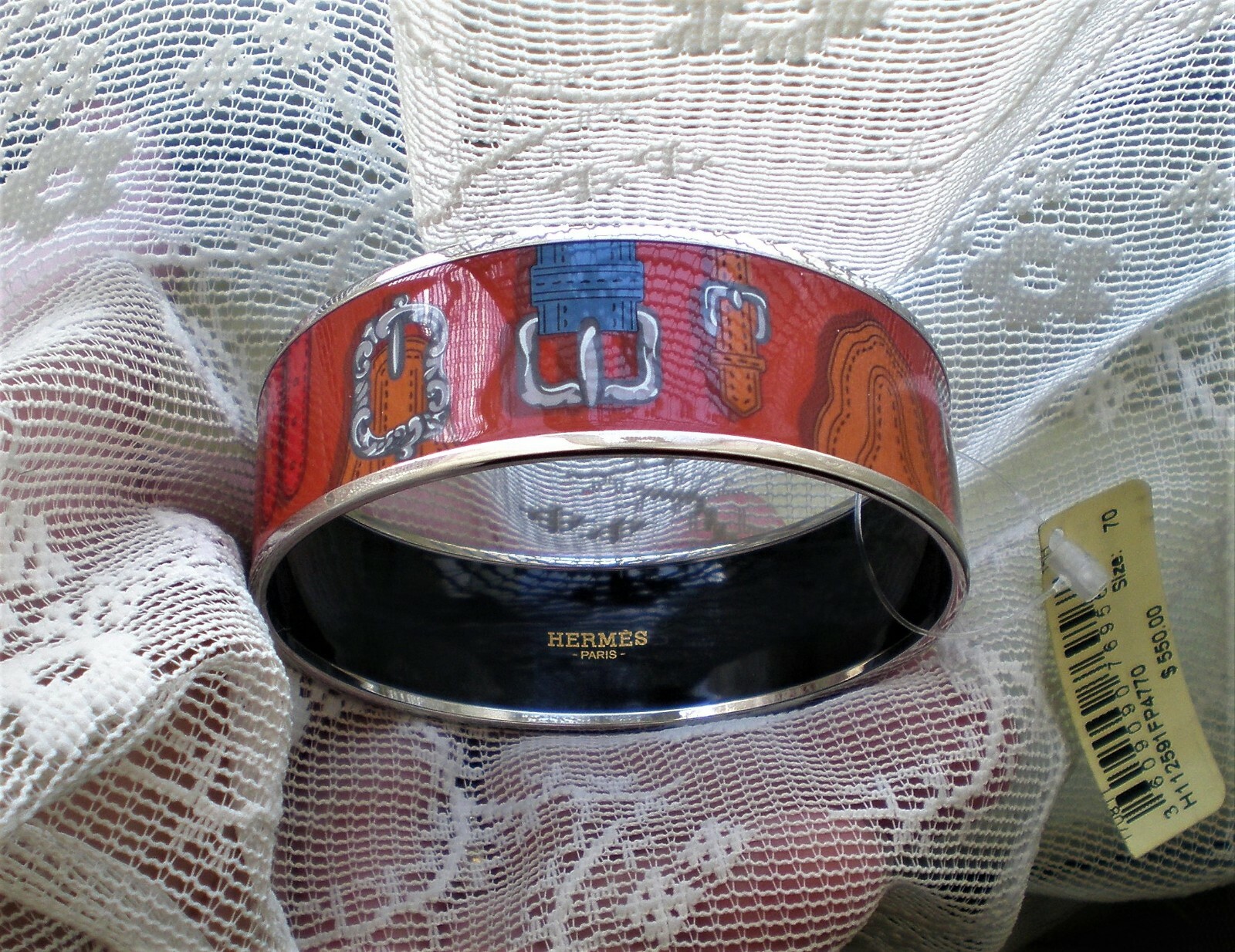 NWT Hermes Harnais Des Presidents Enamel Palladium Plated Wide Bracelet Size 70