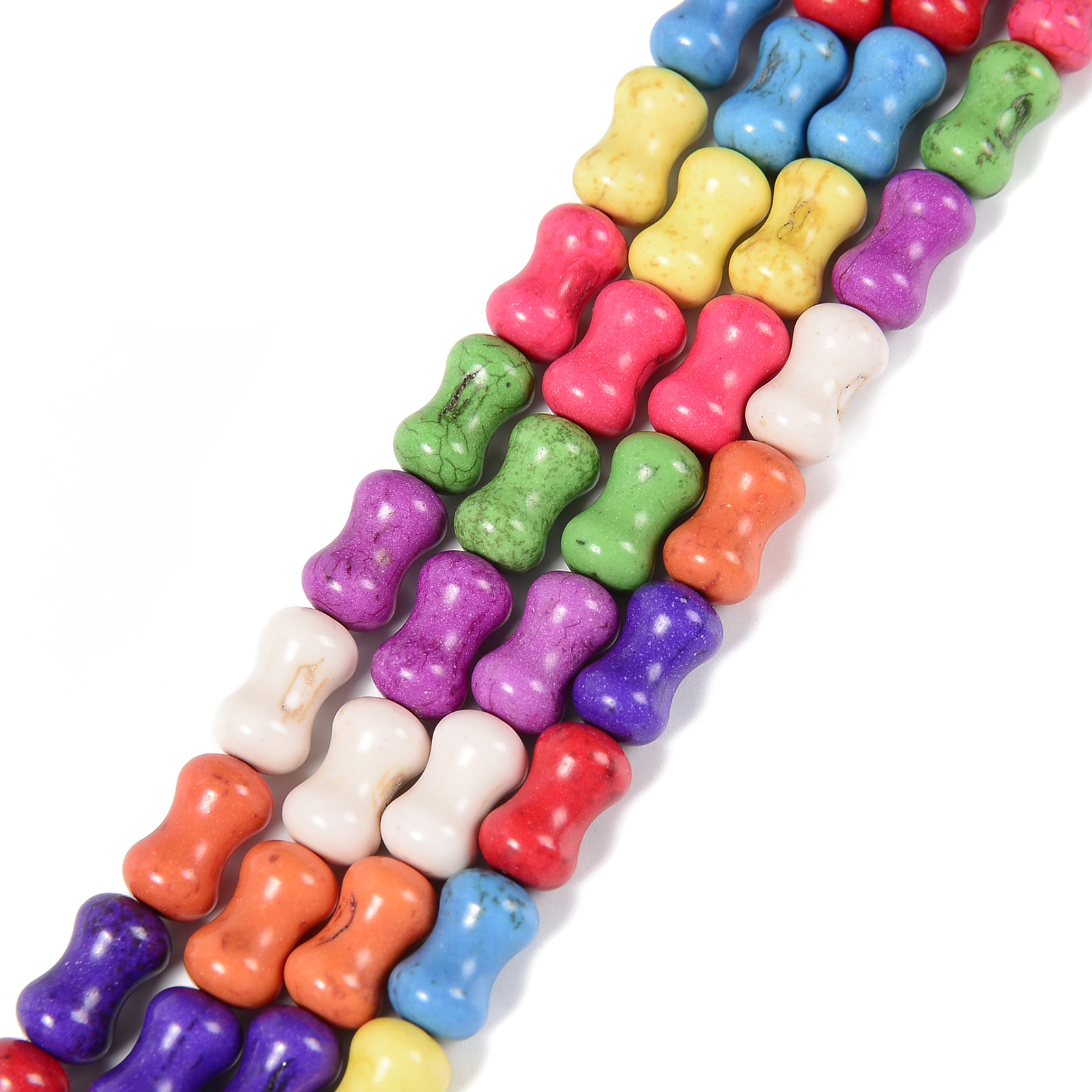 Multi Color Howlite Turquoise Side Drill Dog Bone Beads Size 8x13mm 15.5” Str