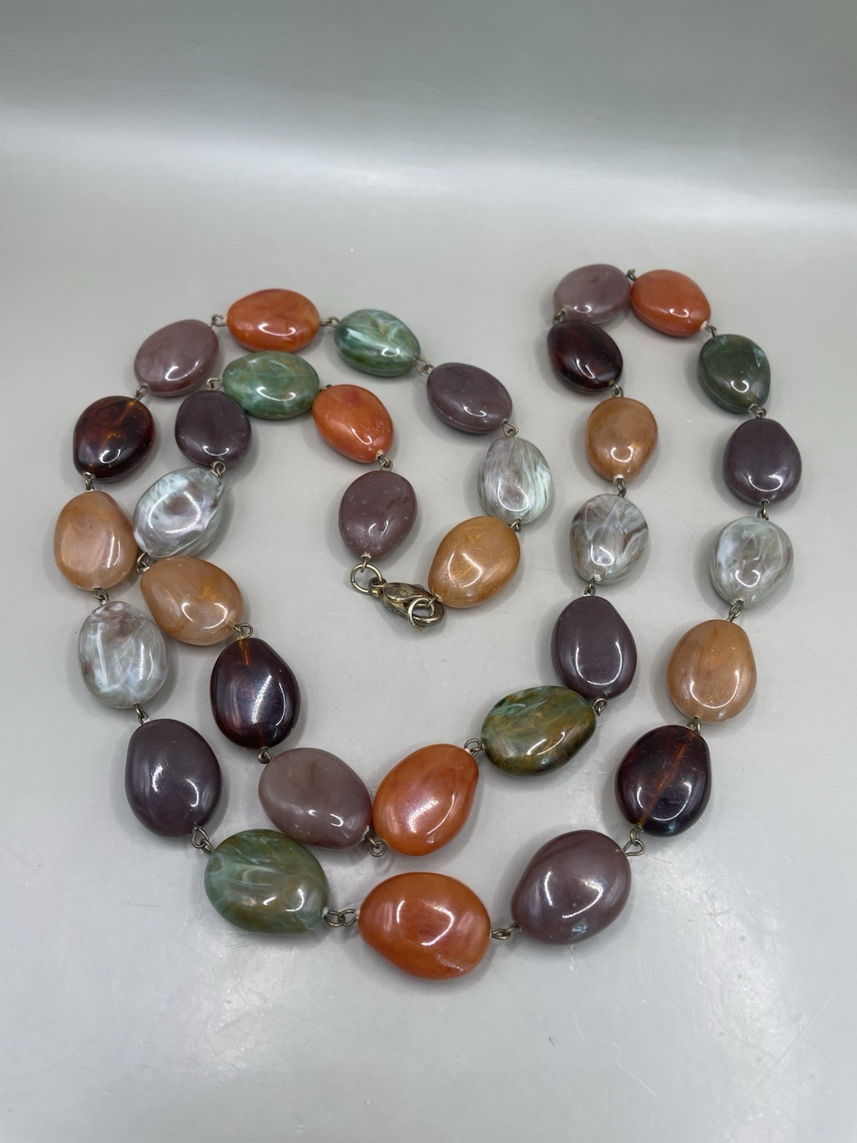 VTG Multicolor Faux Stones Acrylic Earth Tones Beaded 37” Necklace Autumn Fall