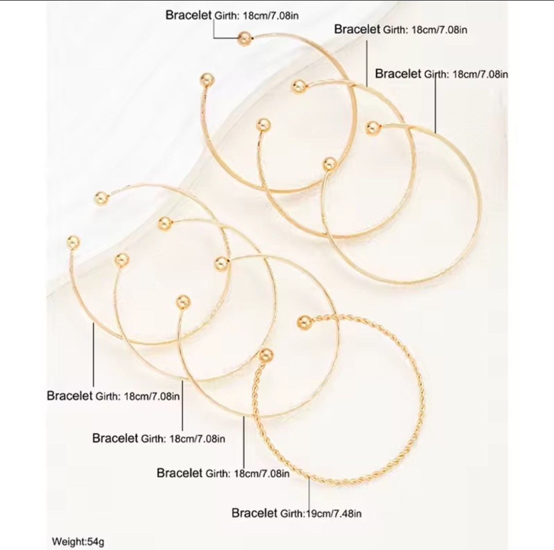 7 Pc Gold Tone Open Bangle Bracelets Fashion Jewelry For Women A1G