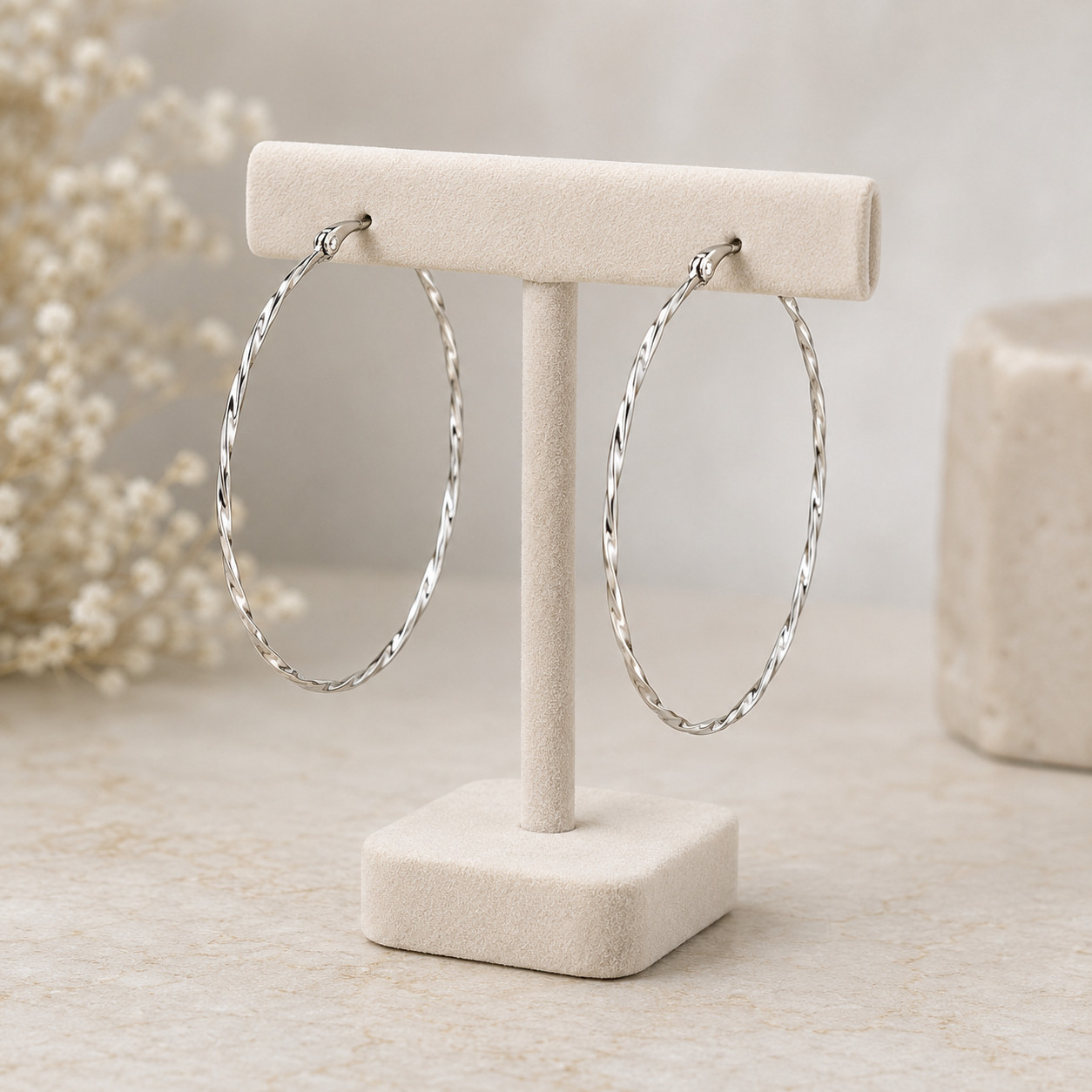 Shimmering 925 Sterling Silver Hoop Earrings with a Subtle Twist – 2″ diameter