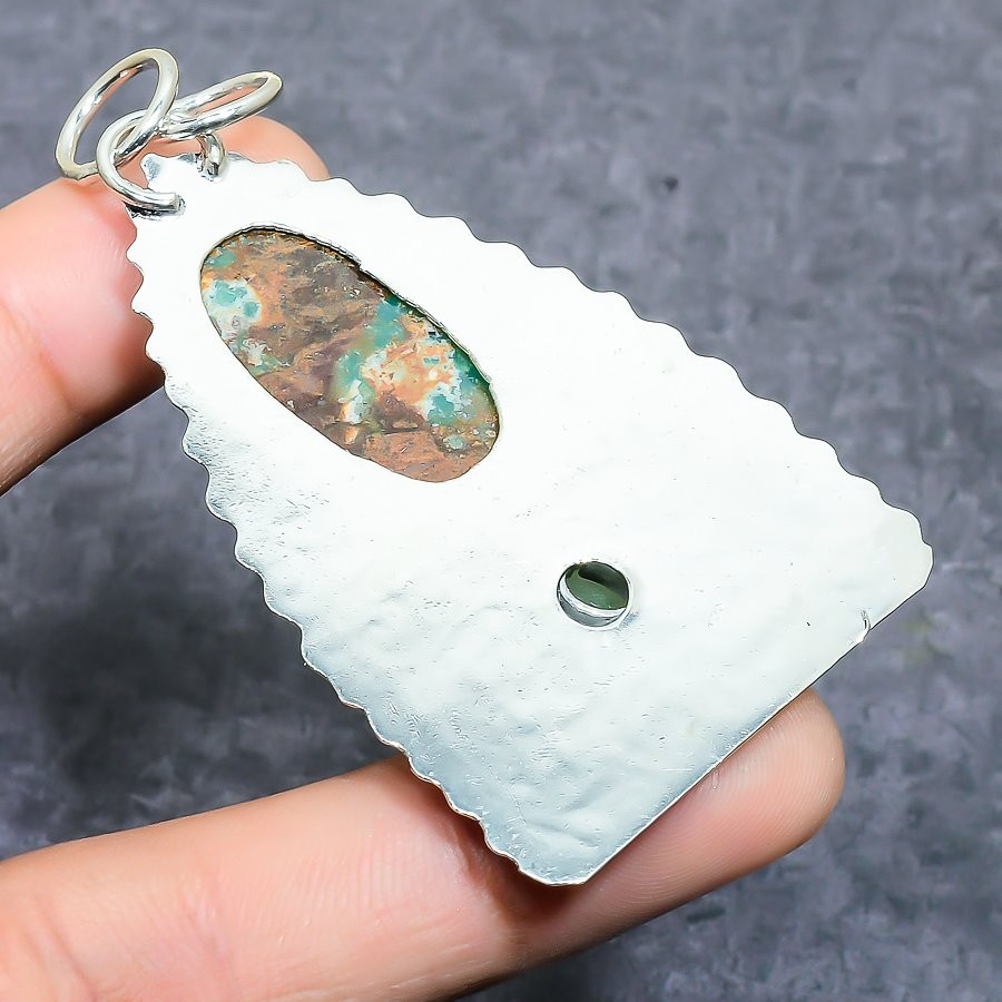 Chrysoprase, Prehnite Gemstone 925 Sterling Silver Jewelry Pendant 2.56″
