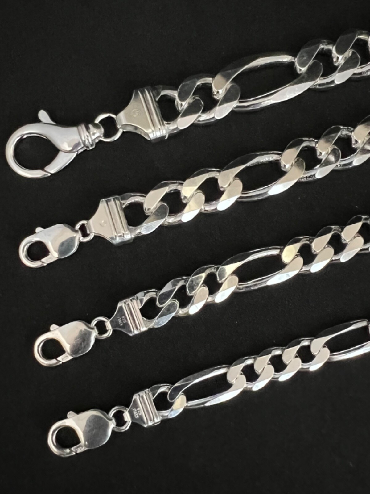 .925 Sterling Silver Figaro Link Chains Men’s/Women’s 10mm – 15mm Length 16″-30″