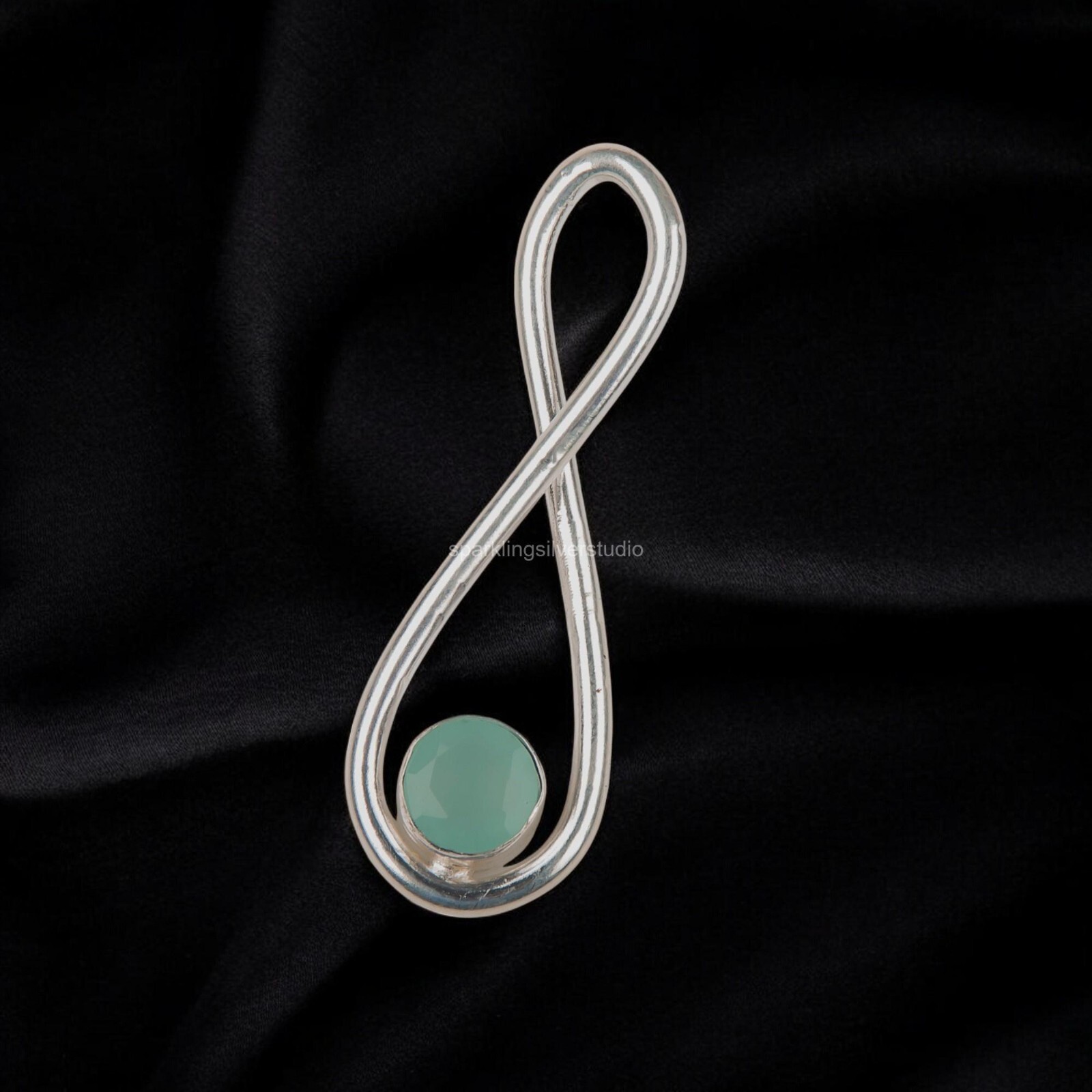 Aqua Chalcedony Gemstone Jewelry 925 Silver Handmade Pendant 1.66″ For Women