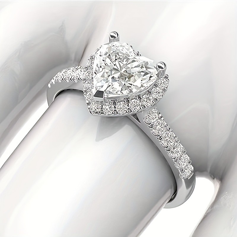 Heart Moissanite Engagement Ring S925 Silver 2ct Size 5 7 8 9 10 11 12