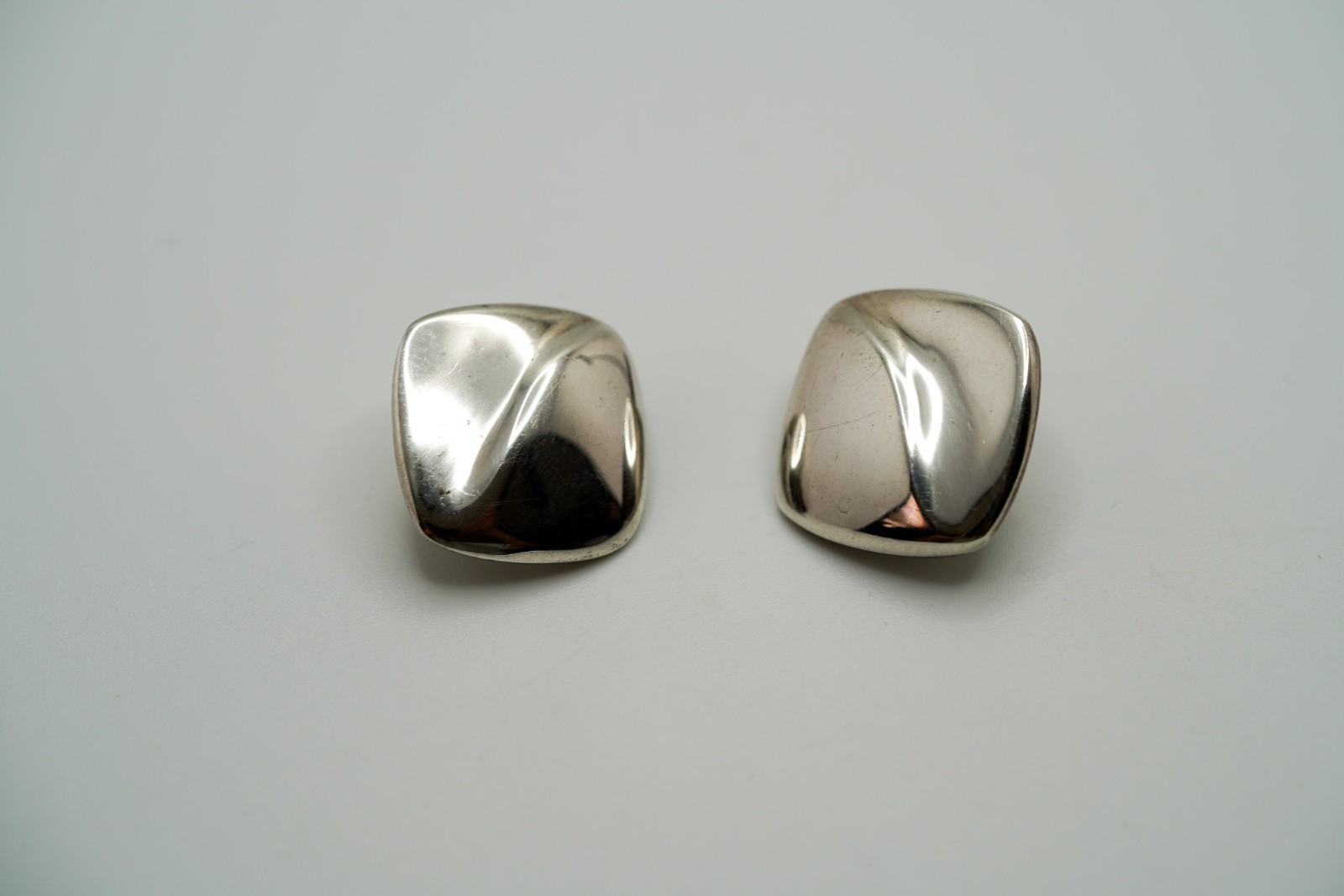Vintage Heavy Solid Sterling Silver Clip Square Earrings 1.8cm EB3